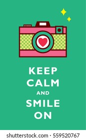 camera keep calm and smile on greeting card