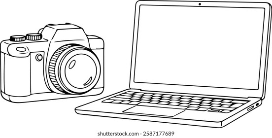 Camera and Laptop Placed Next to Each Other