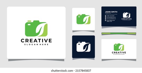 Camera Leaf Nature Photography Logo Template With Business Card Design Inspiration