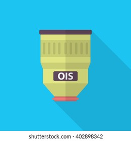 Camera len icon , Vector flat long shadow design.