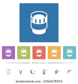 Camera lens alternate flat white icons in square backgrounds. 6 bonus icons included.
