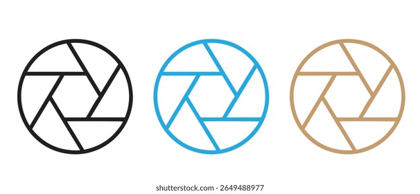 Camera lens aperture diaphragm icon vector illustration for photography and video use cases.
