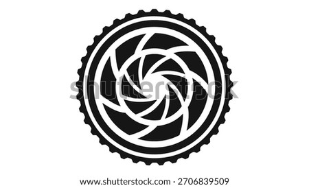 Camera lens aperture icon representing photography, videography, optical focus, professional equipment, and visual media.