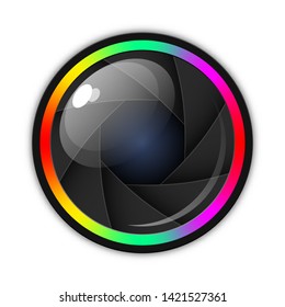 Camera lens, aperture or shutter icon. Vector illustration white background
