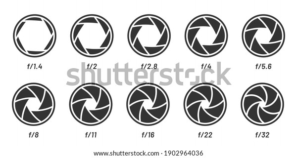 カメラレンズ絞りサイズセット 黒い白のスタイル ベクターフォーカスカメラ 光学撮影対物 シャッター絞りイラスト のベクター画像素材 ロイヤリティフリー