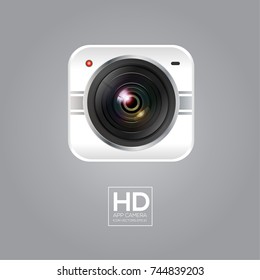 Camera lens application icon.design on white, silver square shape.vector illustration.
