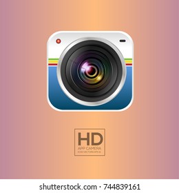 Camera lens application icons design on white, silver, blue, red, yellow, green square shape.vector illustration.
