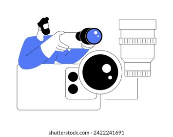 Camera lens attachment isolated cartoon vector illustrations. Man using smartphone camera lens attachment, mobile technology, phone accessories, taking photos with gadgets vector cartoon.