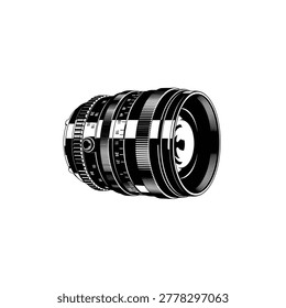 Camera lens black and white illustration on a white background