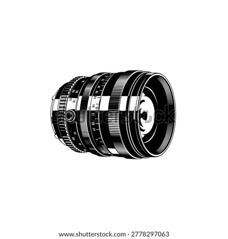 Camera lens black and white illustration on a white background