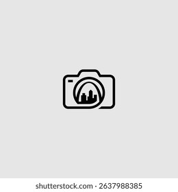 Camera lens captures cityscape scene