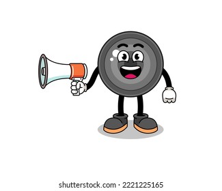 camera lens cartoon illustration holding megaphone , character design