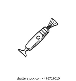 Camera lens cleaner icon in doodle sketch lines. Electronic photography work tool repair service maintenance