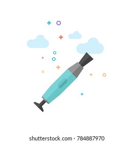 Camera lens cleaner icon in outlined flat color style. Vector illustration.