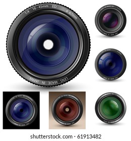 Camera lens collection. A camera lens vector illustrations with realistic reflections and shadow