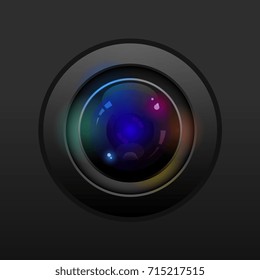Camera lens with colorful reflect, vector design.