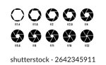 camera lens diagram and aperture collection set. camera lens diagram with camera shutter number values