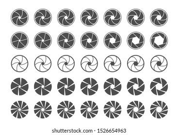 Camera lens diaphragm icon set. Camera shutter icons, Vector illustration