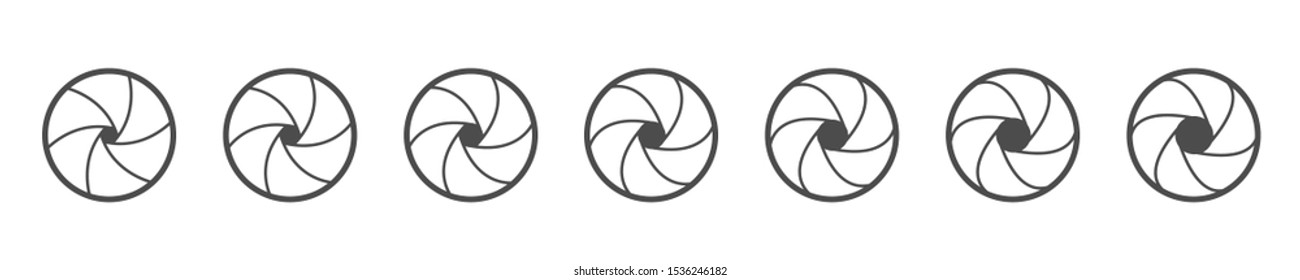 Camera lens diaphragm icon set. Camera shutter icons, lens icons Vector illustration
