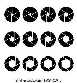 Camera lens diaphragm icon set. Camera shutter symbols, Vector illustration