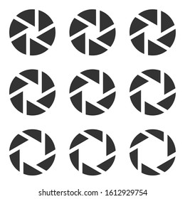 Camera lens diaphragm icon set. Camera shutter symbols, Vector illustration