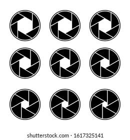 Camera lens diaphragm icon set. Camera shutter symbols, Vector illustration