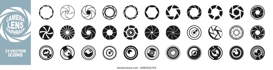 Camera lens diaphragm. Set photo camera lens diaphragm. Diaphragm icon, photography symbol vector illustration