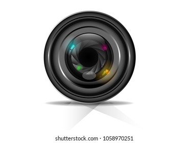 Camera lens DSLR with shutter vector illustrations on white background. take a photo concept