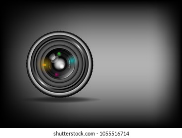 Camera lens DSLR vector illustrations on dark gray background with shadow and copy space. take a photo concept