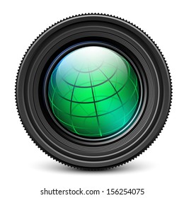 Camera lens with earth globe inside