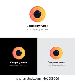 Camera lens eye with colorful circle gradient and vector logo template. Digital vision symbol, logo, icon, sign, emblem. Abstract logo for photograph studio, camera shop, photo company or service.