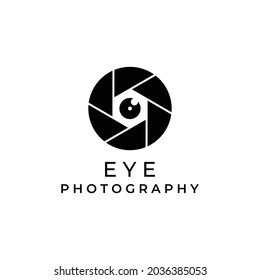 camera lens with eyeball logo design. logo for photography, camera and lens business.