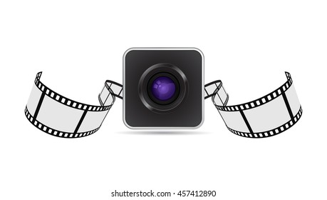 camera lens and film strip icon 3d