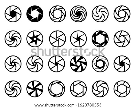 Camera lens. Focus zoom abstract graphic symbols shutter aperture vector icon of film camera
