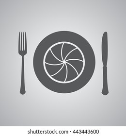 Camera lens with fork and knife