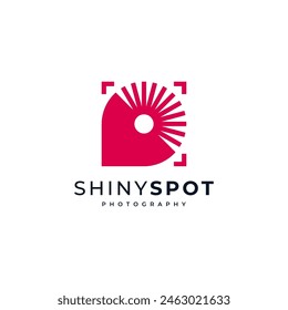 camera lens and frame with lighting and location pin for photography logo