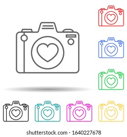 camera with a lens of the heart multi color style icon. Simple thin line, outline vector of valentine icons for ui and ux, website or mobile application