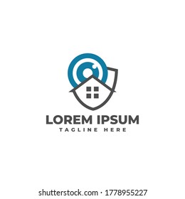 Camera lens with house and shield for security logo design
