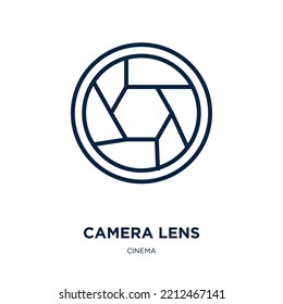 camera lens icon from cinema collection. Thin linear camera lens, lens, camera outline icon isolated on white background. Line vector camera lens sign, symbol for web and mobile