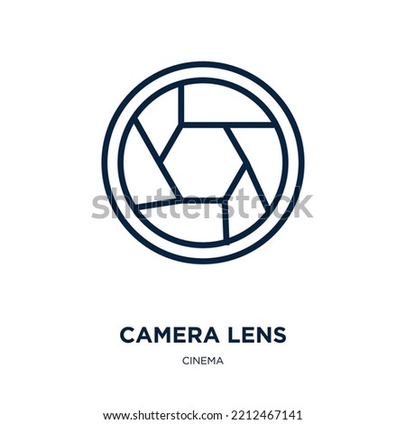 camera lens icon from cinema collection. Thin linear camera lens, lens, camera outline icon isolated on white background. Line vector camera lens sign, symbol for web and mobile