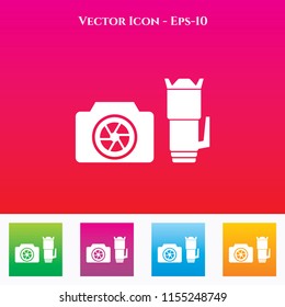 Camera & Lens Icon in Colored Square box. eps-10