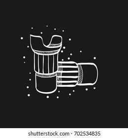 Camera lens icon in doodle sketch lines. Electronic photography work tool industrial