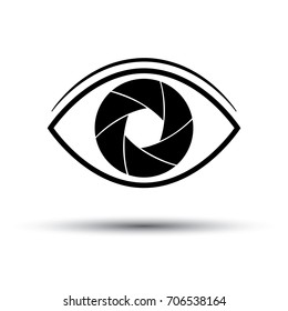 Camera Lens icon flat. Eye camera on white background. Silhouette. Vector illustration.