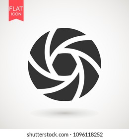 Camera Lens icon flat. Camera objective icon symbol . Shutter icon