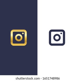 Camera lens icon. Golden gradient and flat camera icon. Social media sign isolated on white and dark background.