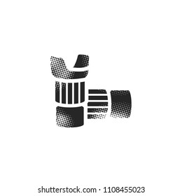 Camera lens icon in halftone style. Black and white monochrome vector illustration.