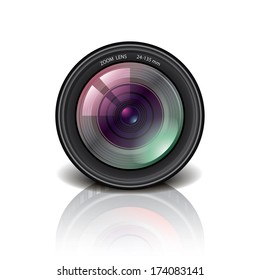 Camera lens icon isolated on white photo-realistic vector illustration