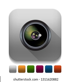 Camera Lens Icon With Long Shadow Over App Button