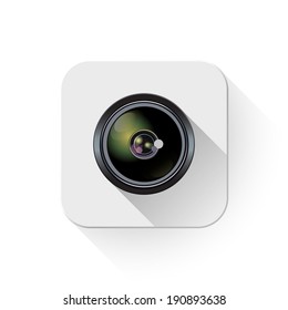 camera lens Icon With long shadow over app button