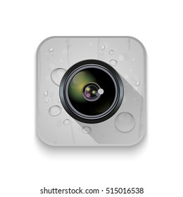 camera lens Icon With long shadow over app button